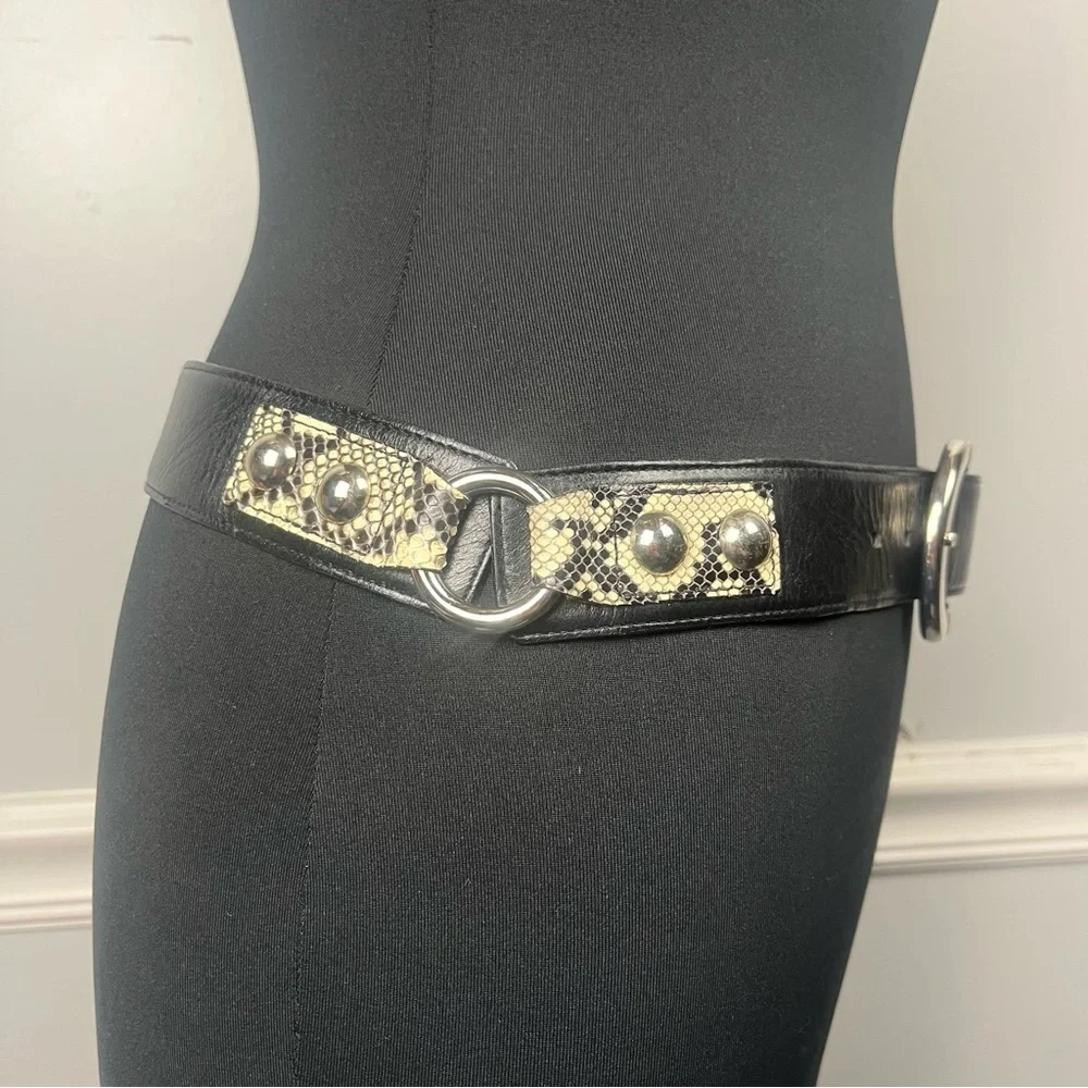 Carlisle black and snake print metal genuine leather belt size small - Picture 2 of 9